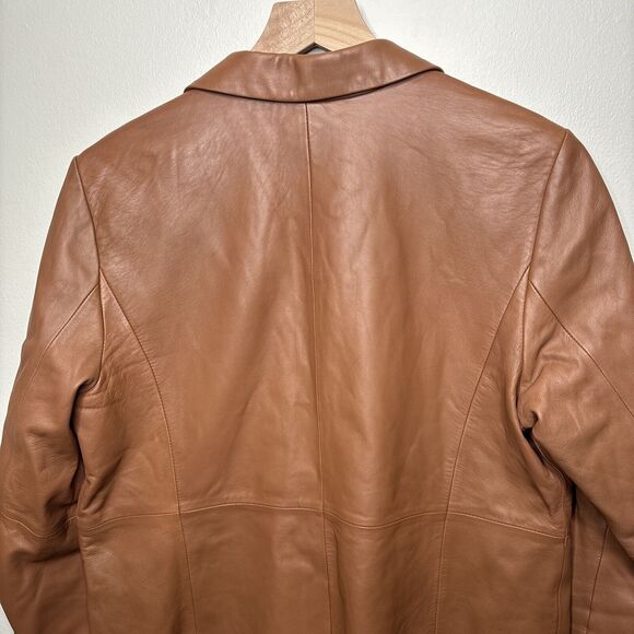 Lewit Leather Blazer Jacket Women's Size 1 Brown Single Button - Picture 15 of 16